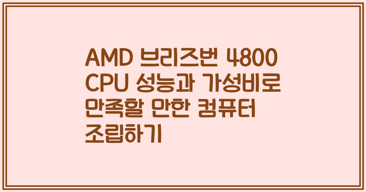 AMD 브리즈번 4800 CPU 성능과 가성비로 만족할 만한 컴퓨터 조립하기