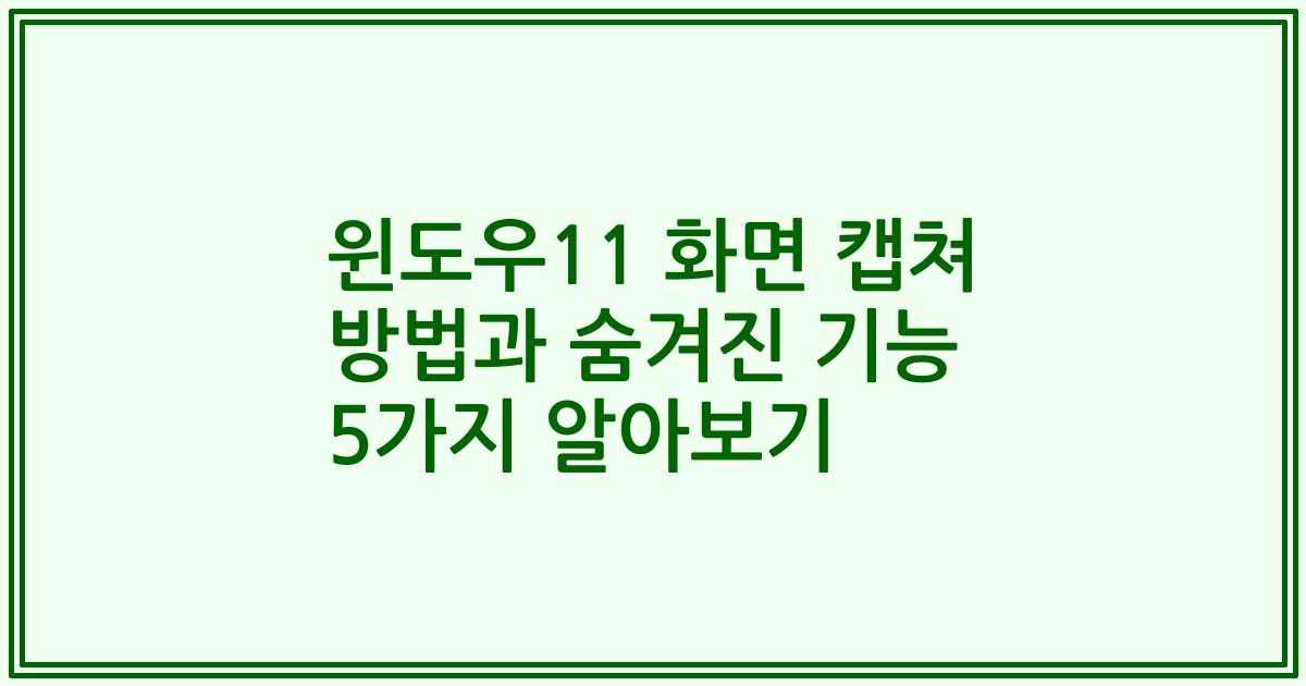 윈도우11 화면 캡쳐 방법과 숨겨진 기능 5가지 알아보기